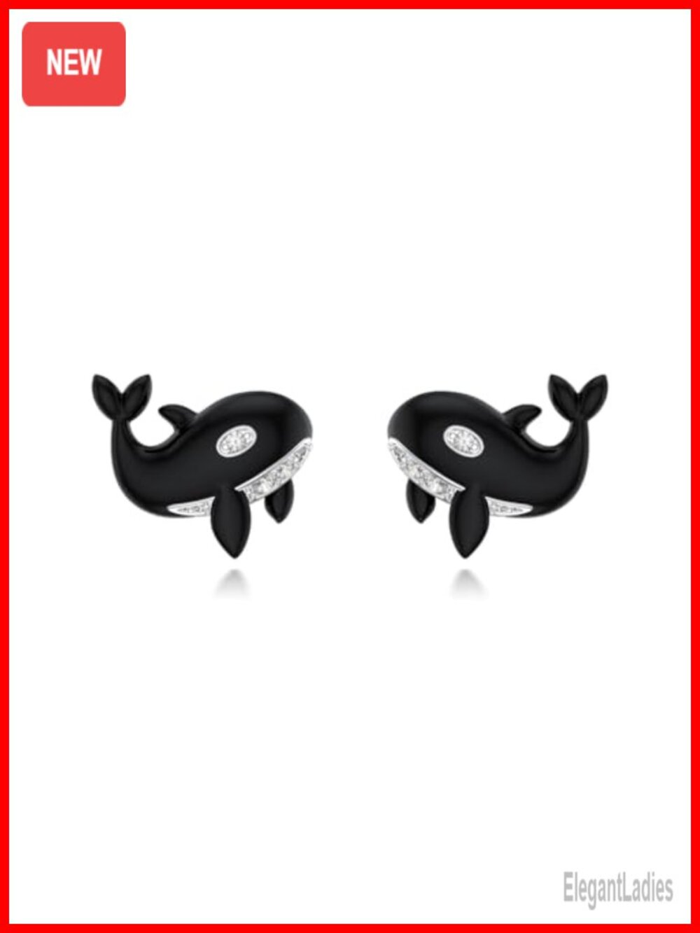 Killer Whale Stud Earrings 925 Sterling Silver Lab Grown Diamond